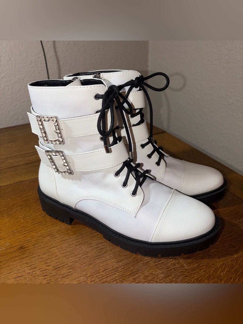 Jessica Simpson Womens Boots Kerina White Lace Up Side Zip Straps 7.5W NEW